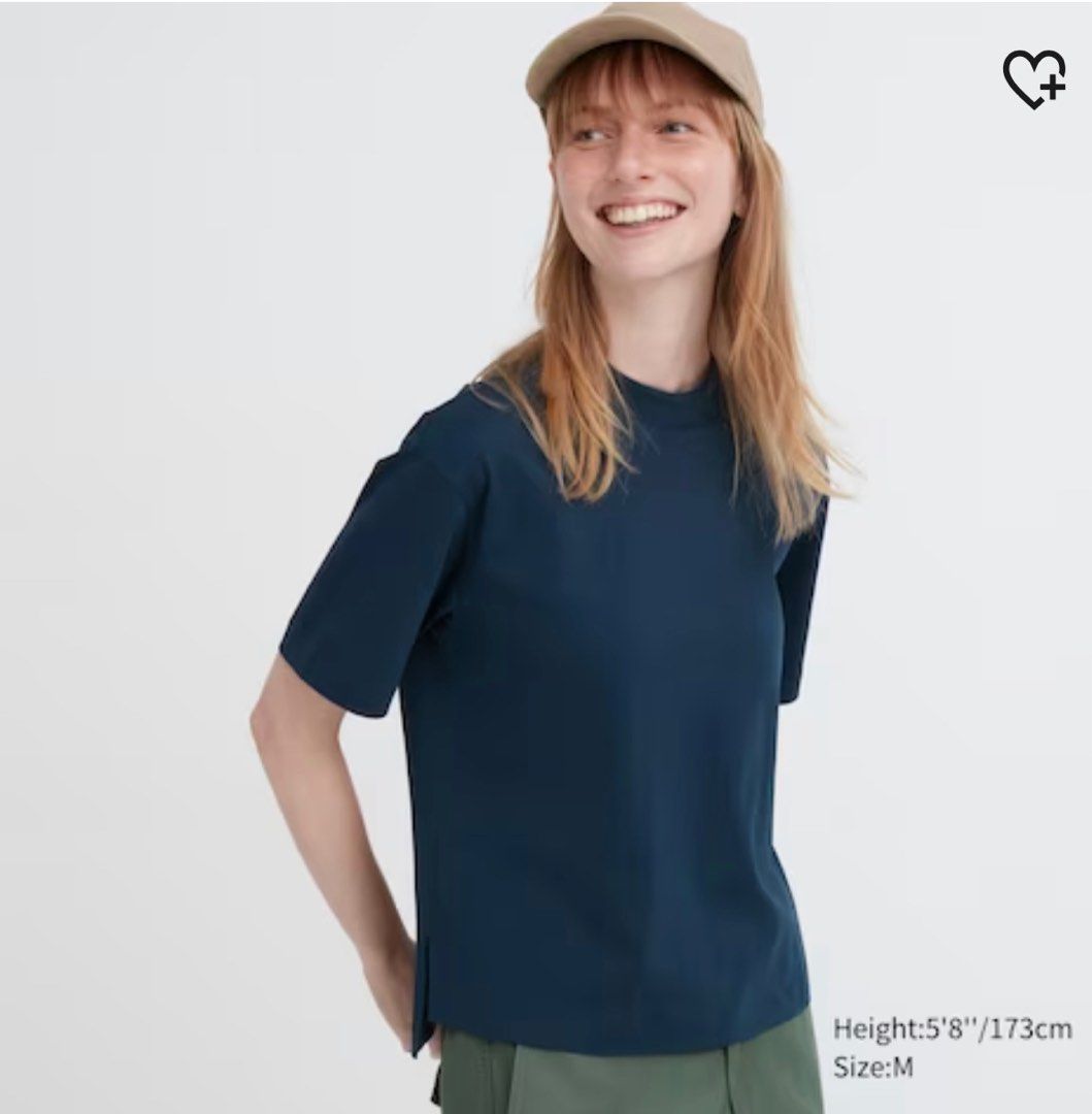 Uniqlo Airism Cotton Short Sleeve T-Shirt (Navy), Women's Fashion, Tops,  Other Tops on Carousell