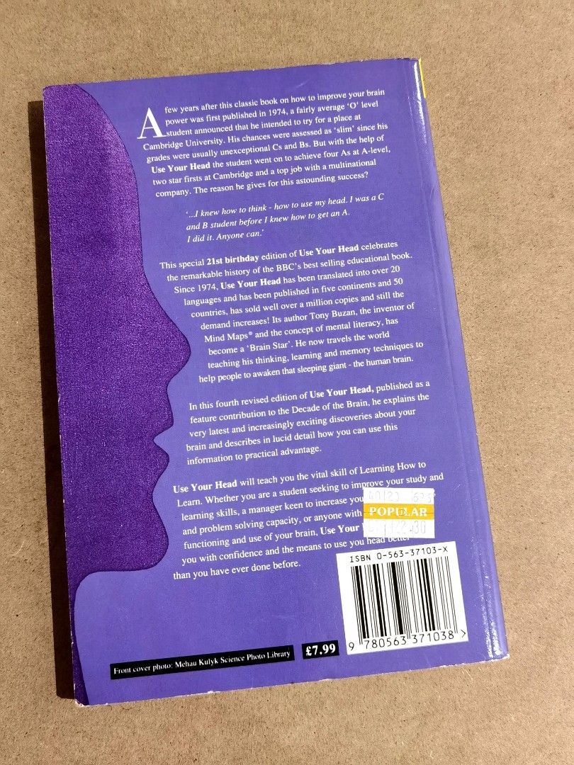 Use Your Head Book By Tony Buzan Mind Map Guru, Hobbies & Toys, Books