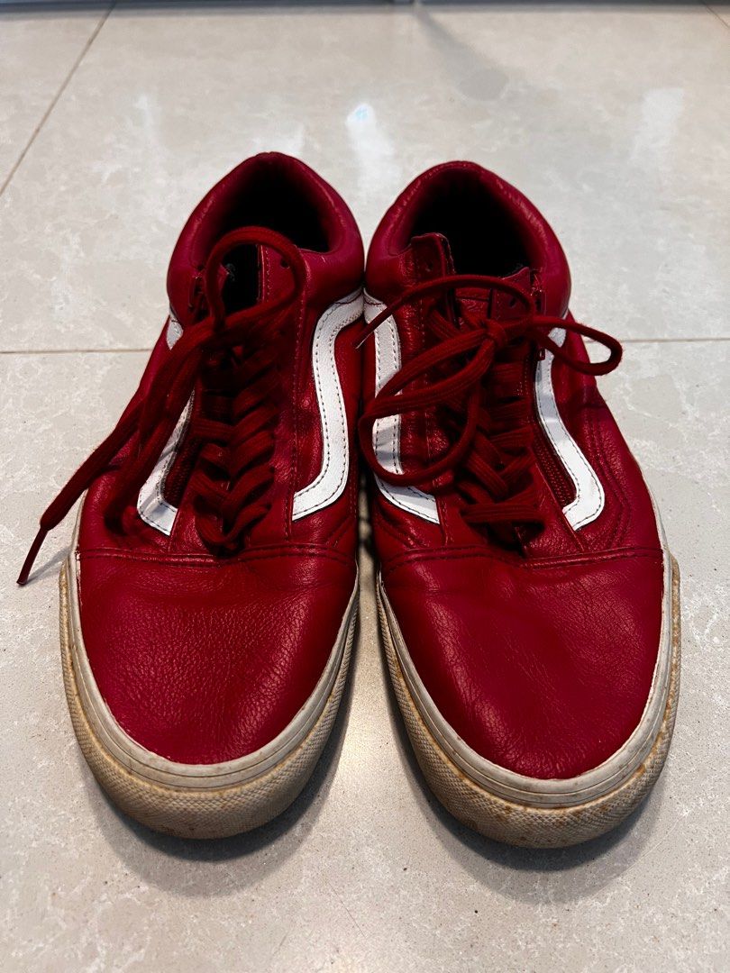 Vans old skool store leather zip red