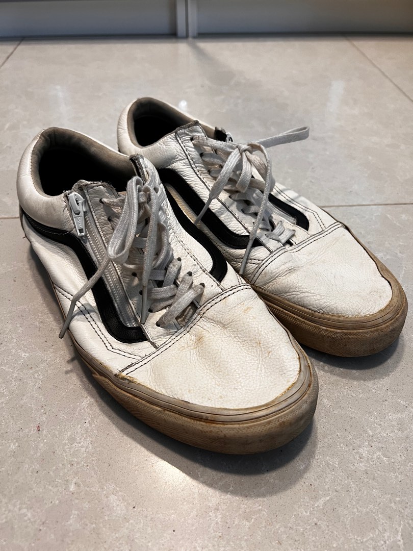 Vans Old Skool White Leather Zip sz 10 Men s Fashion Footwear