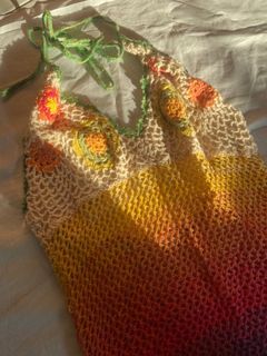 vintage depop crochet knit rainbow halter top