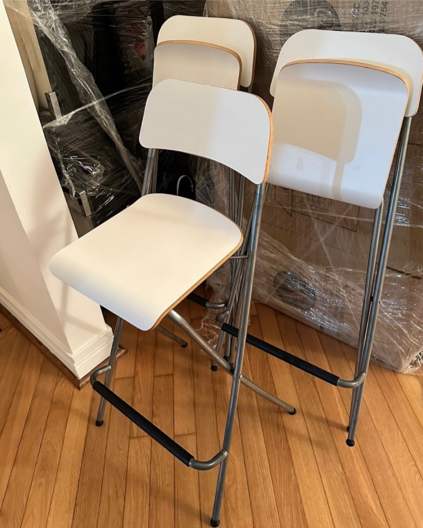 White foldable bar stool x3, Furniture & Home Living, Furniture, Chairs