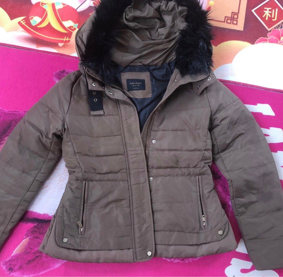ZARA Basic Army Green Slim fit Puffer Jacket Winter Jacket Petite Friendly Coat Women s Fashion Coats Jackets and Outerwear on Carousell