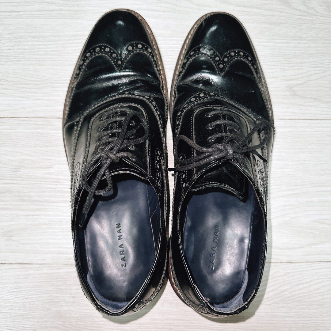 Zara Man男裝41號黑色漆皮牛津鞋皮鞋, 男裝, 鞋, 靴- Carousell