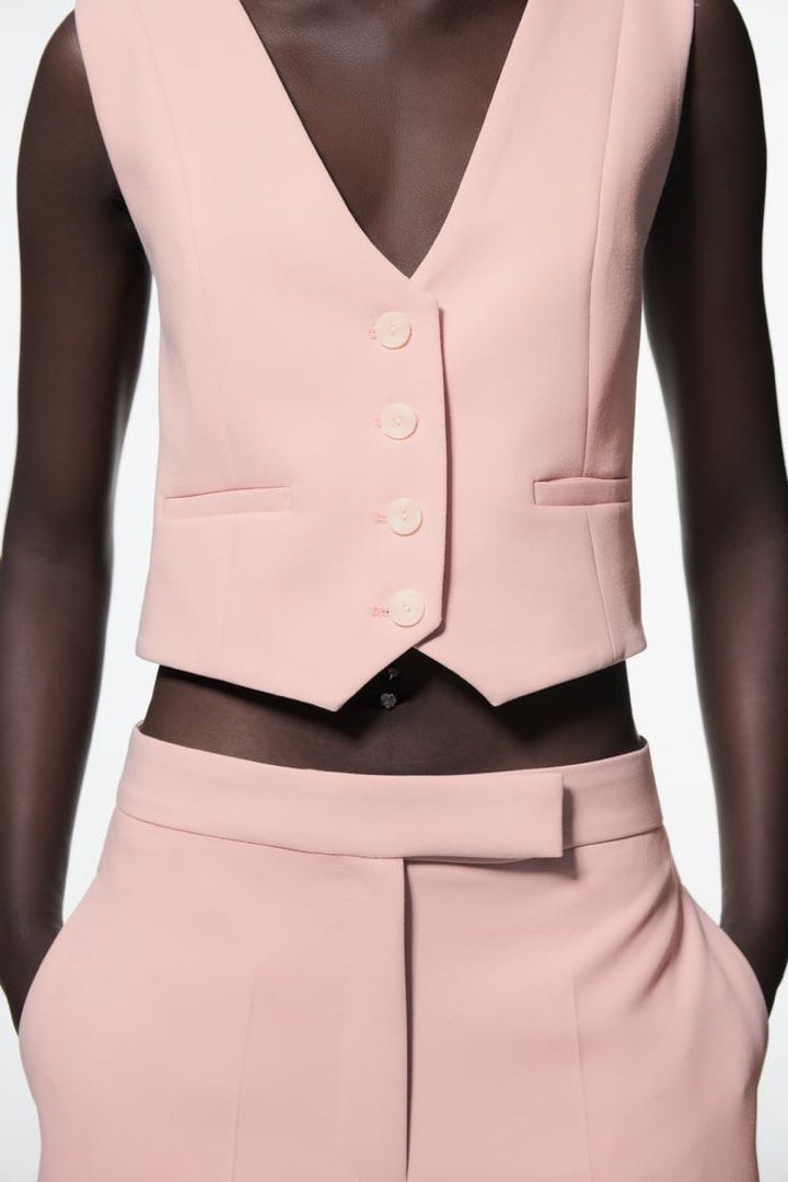 ZARA Short Tailored Waistcoat PINK