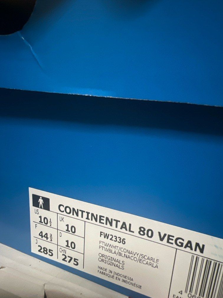 Fashion, 80 Footwear, Men\'s Vegan Adidas EU44.5, on Sneakers Continental Carousell