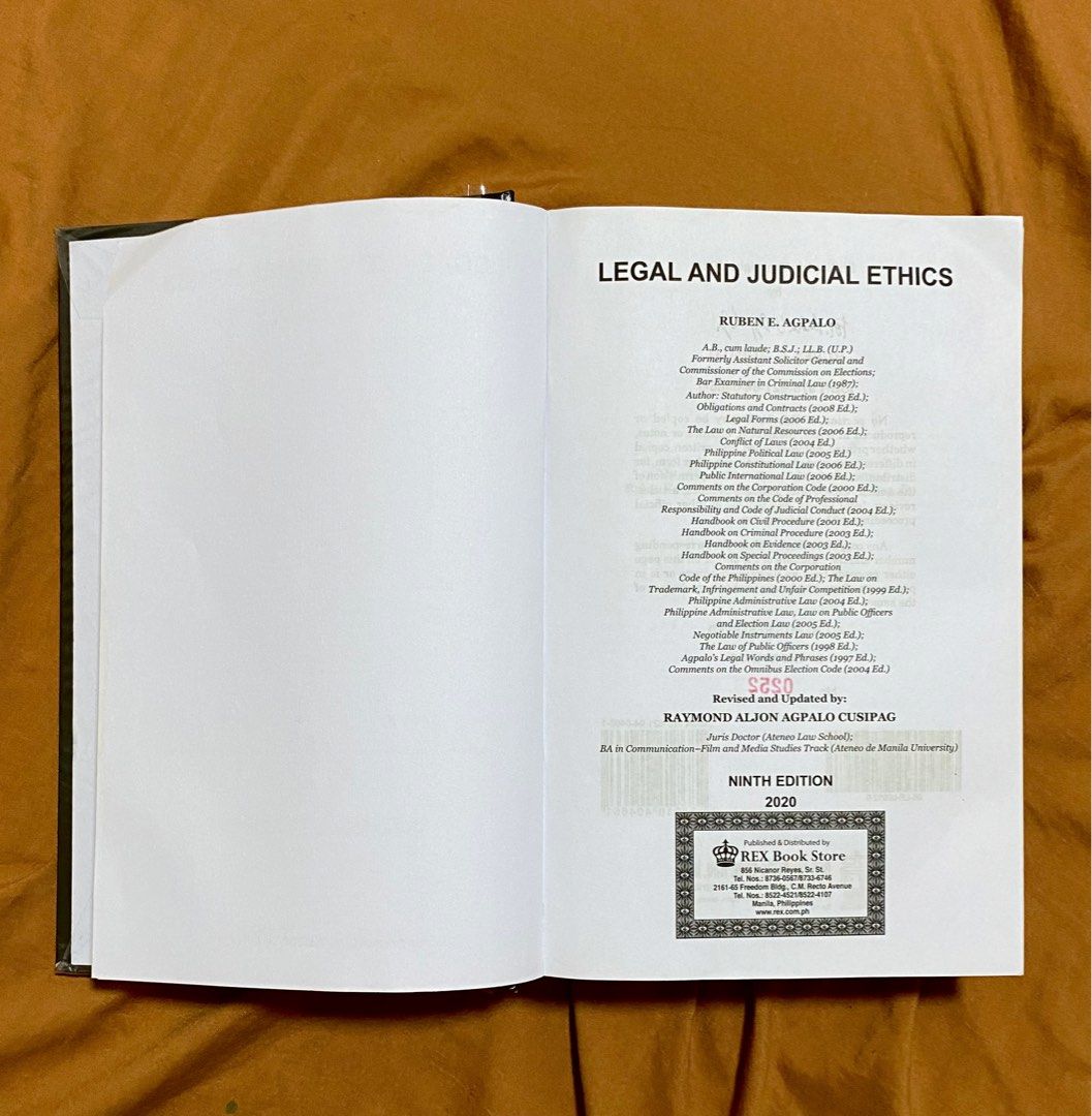 Agpalo Legal and Judicial Ethics 2020 Edition (Rex), Hobbies & Toys