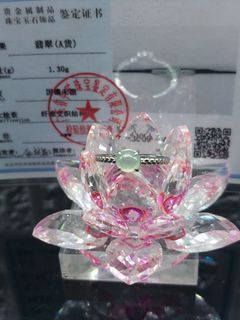 天然翡翠A貨（冰晴水底蛋面）+國際標準S925銀戒台活動圍+認證檢定證書