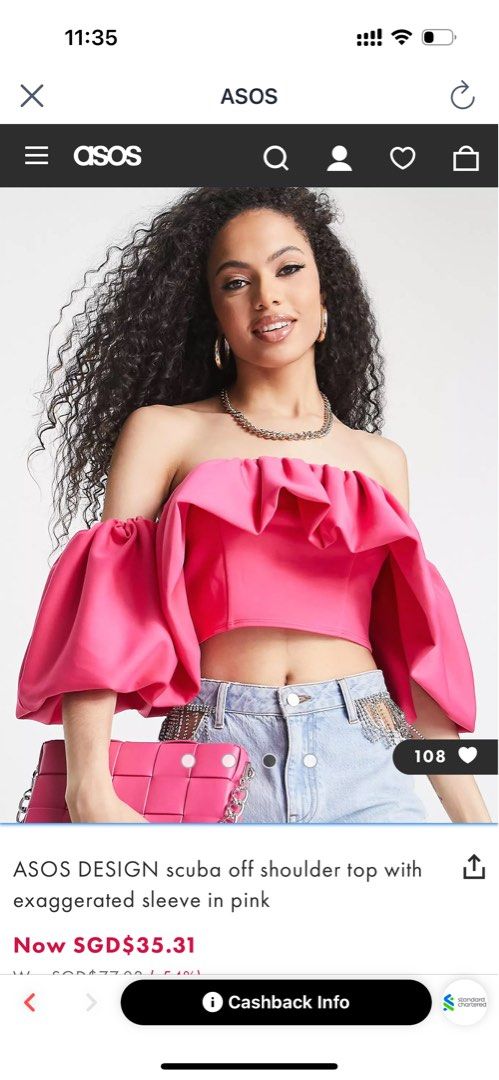 ASOS DESIGN scuba off shoulder top with exaggerated sleeve in pink
