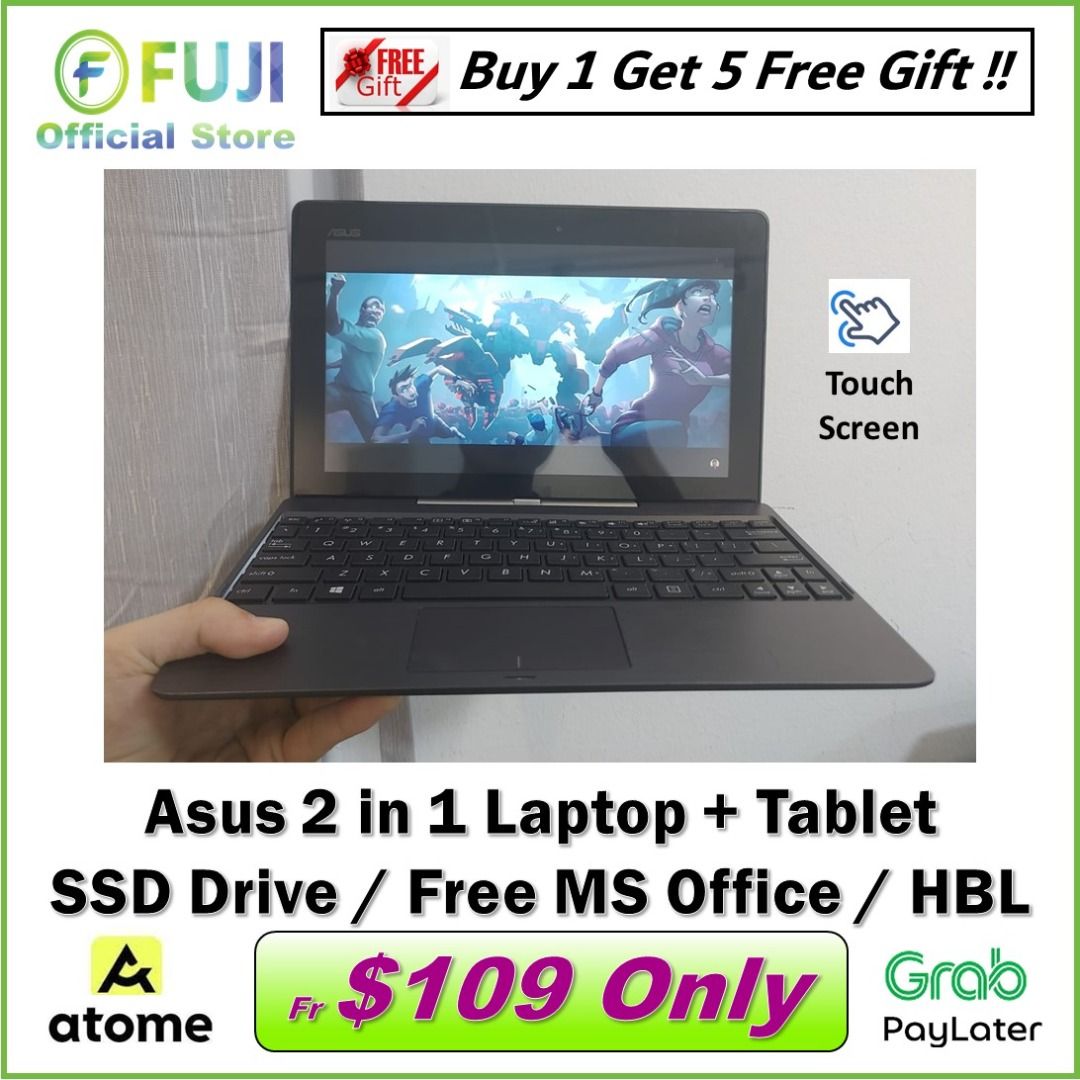 Asus 2 in 1 Laptop Tablet TouchScreen 100 Good Condition Portable Windows Free MS Office SSD Drive TGIF Deals
