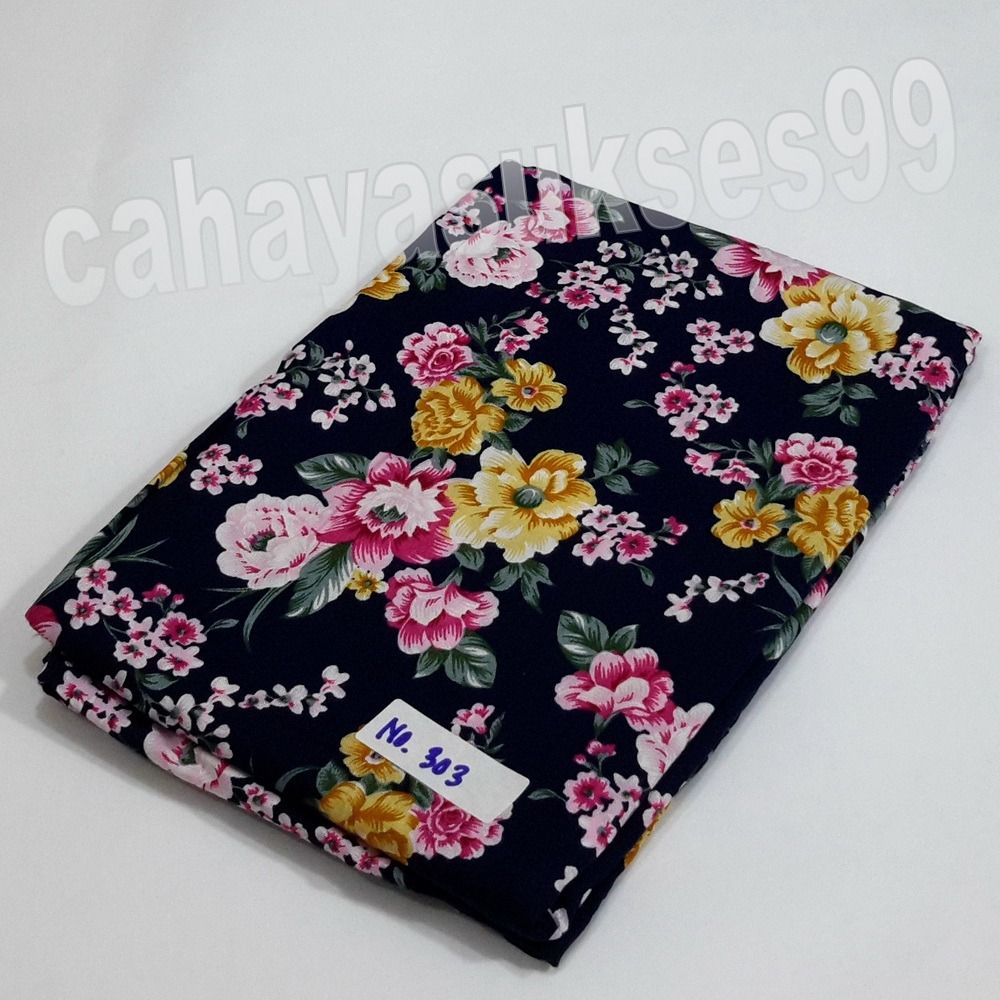 Bahan Kain Polyester Biru Dongker Motif Bunga 136cm x 148cm Craft 303