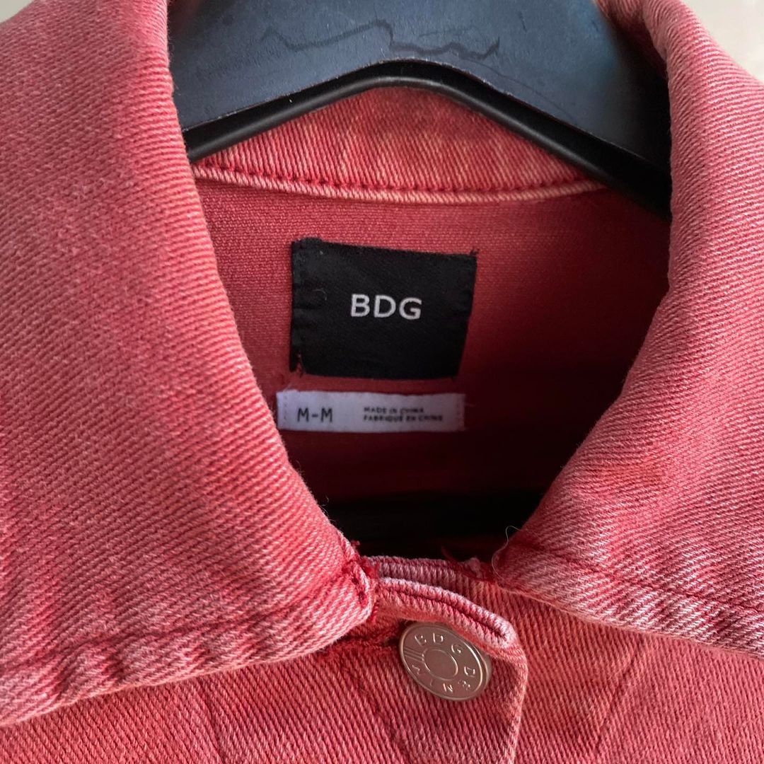 Faded red denim jacket hot sale