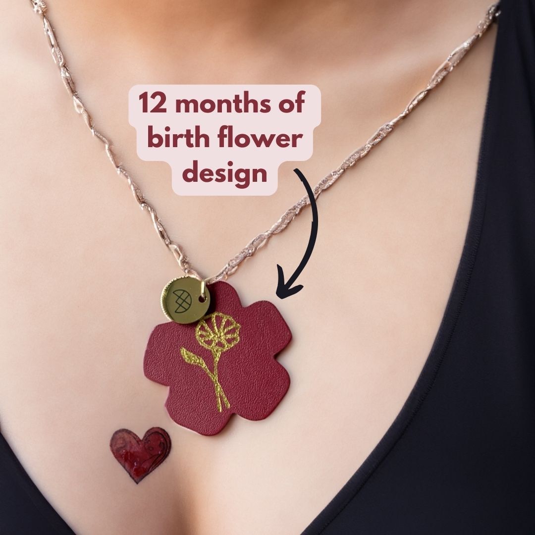 Personalized Birth Flower Leather Necklace custom floral necklace