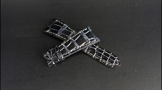 Black&Silver Crocodile Belly leather strap for AP watch and other watches