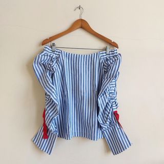 Korean Blue & White Off Shoulder Top by MISS QLL