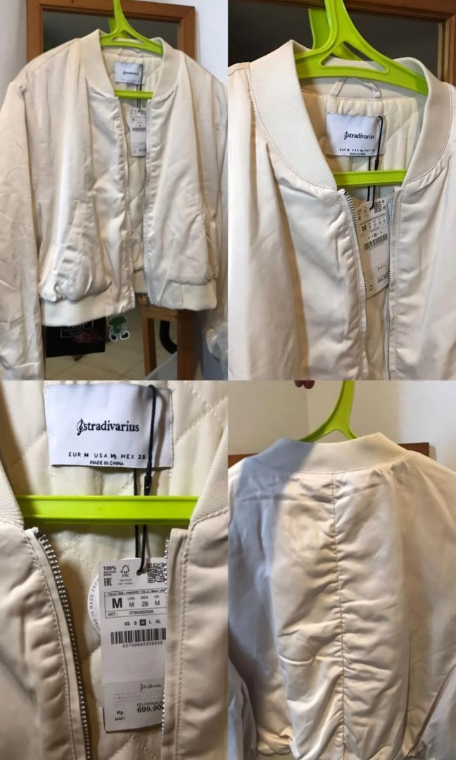 Bomber Jacket crop merk stradivarius new, Fesyen Wanita, Pakaian Wanita ...