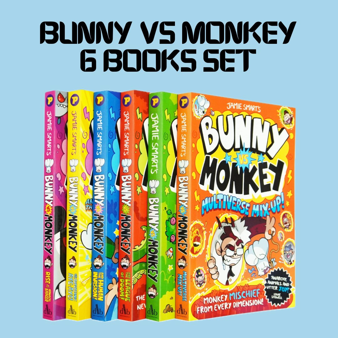 Bunny vs Monkey 6 books set, 興趣及遊戲, 書本 & 文具, 小朋友書 - Carousell