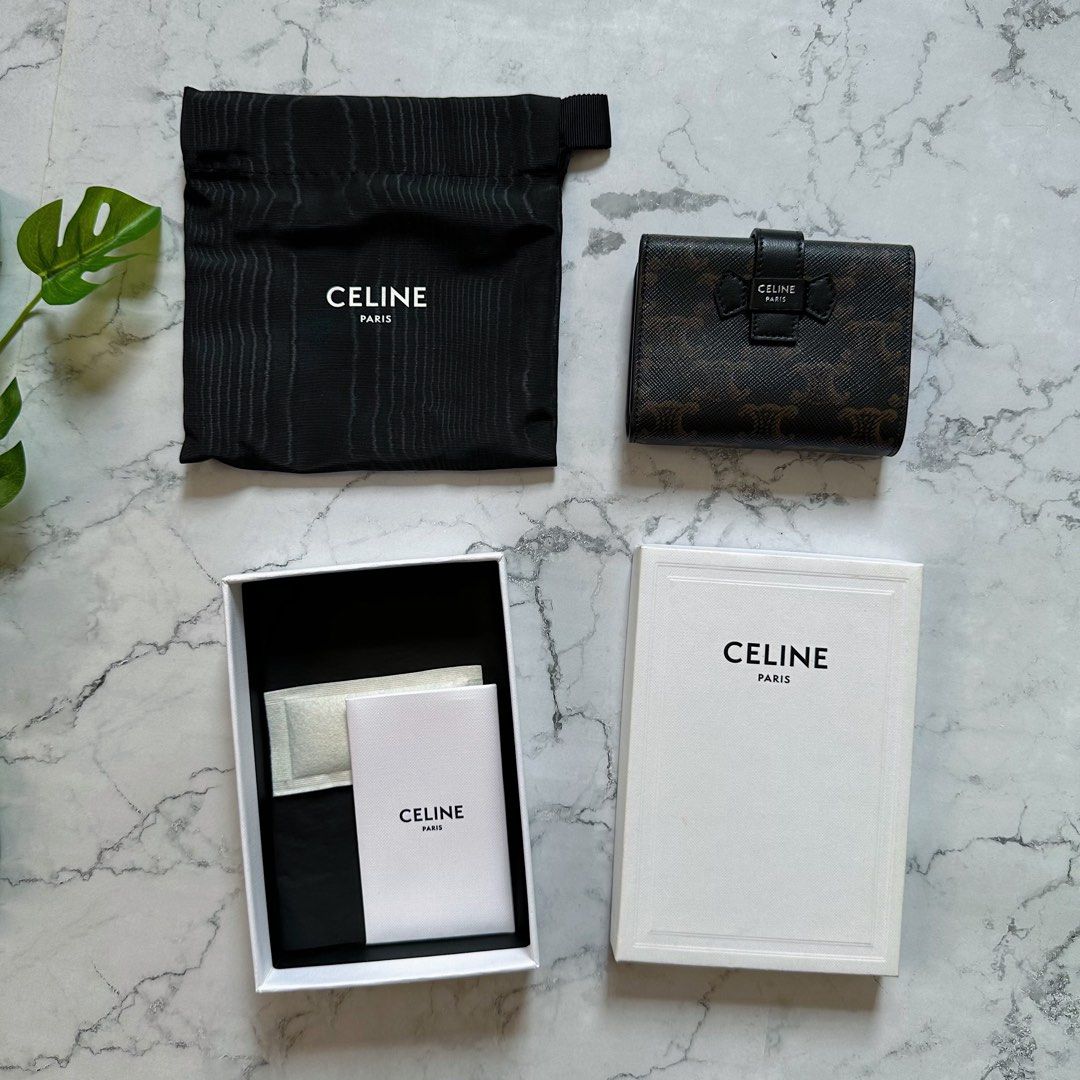 Celine - Fine Strap Wallet in Triomphe Canvas and Lambskin Leather - Black - for Men