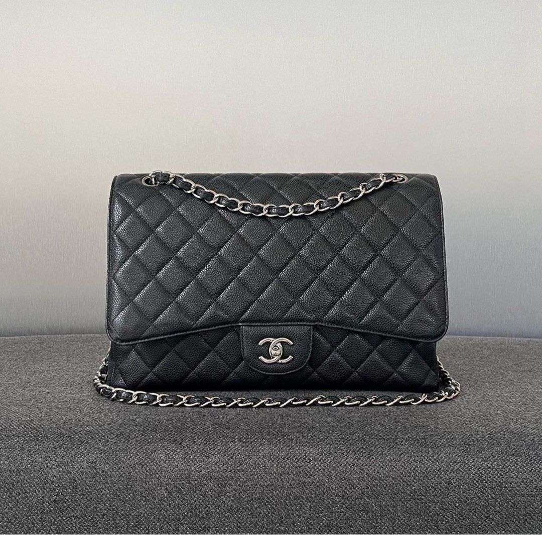 Chanel Classic Single Flap Maxi Caviar Black / Phw, Luxury, Bags