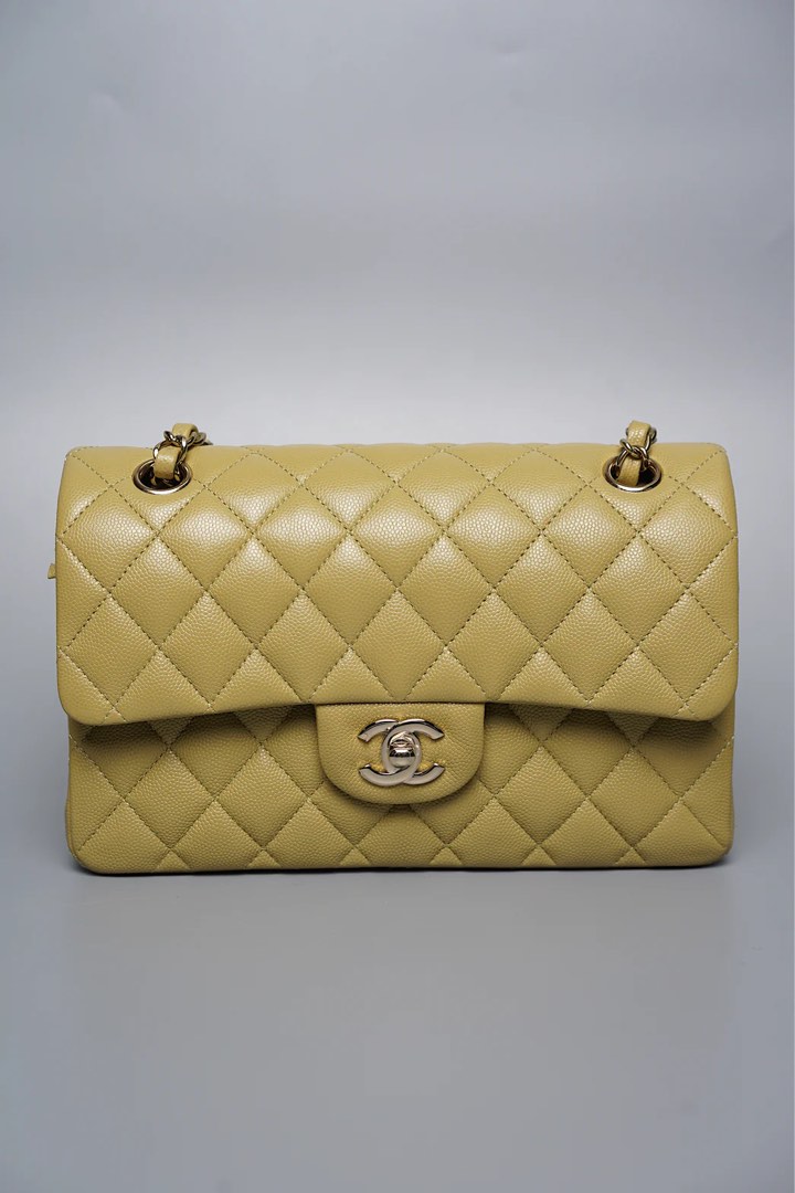 New 23P Chanel Small Baby Blue/ Bleu Clair Classic Caviar Gold