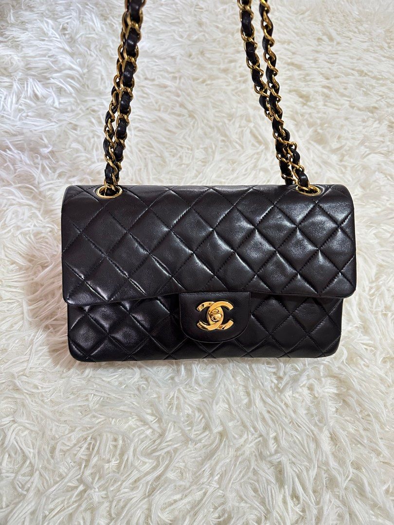 Chanel Vintage Black Small Classic Flap in 24k GHW Lambskin, Luxury, Bags &  Wallets on Carousell