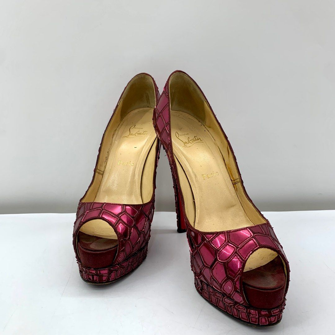 Burgundy peep outlet toe heels