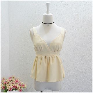 Cream Yellow Self Back Tie Backless Pleated Top