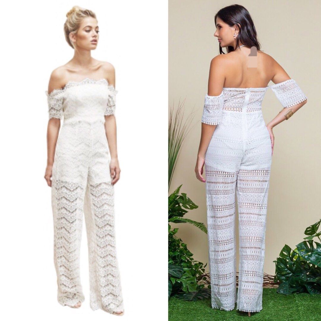 DEAL White Ladies Off Shoulder Lace Jumpsuit Play Suit Evening