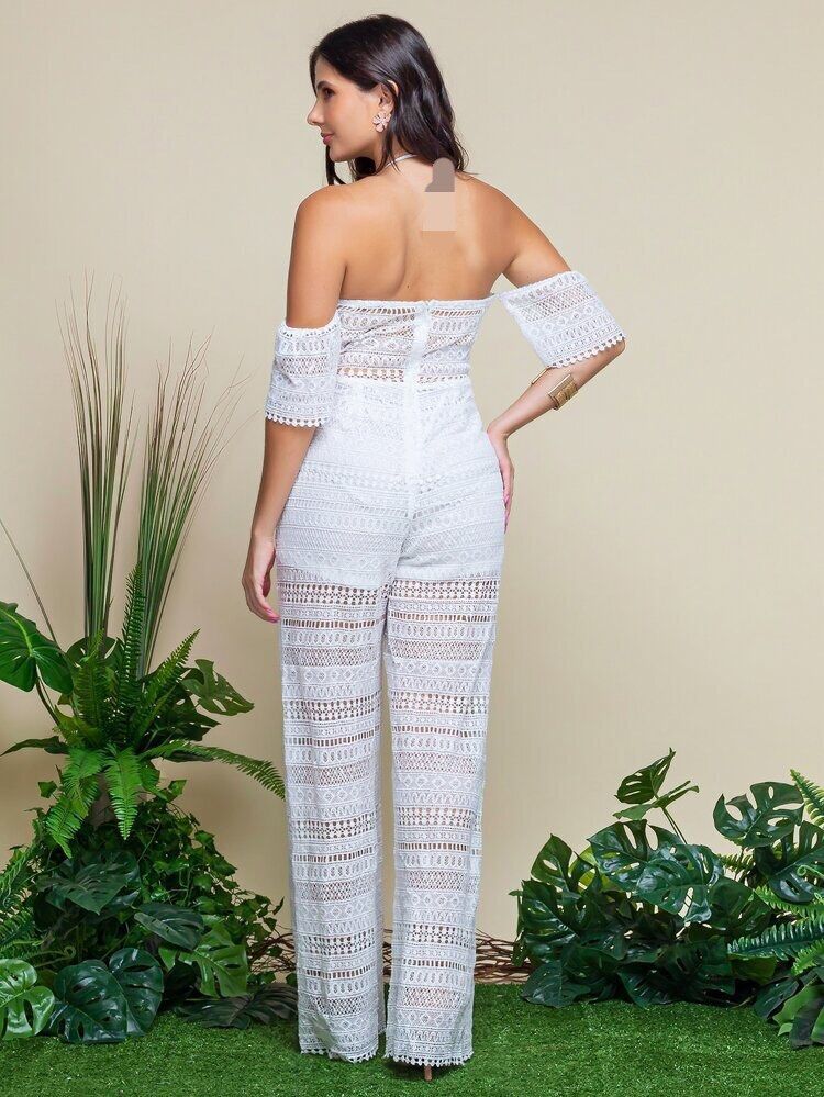 DEAL White Ladies Off Shoulder Lace Jumpsuit Play Suit Evening
