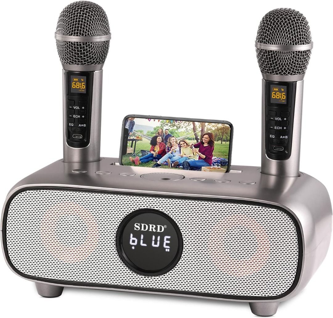 JYX Karaoke Machine for Adult with 2 Wireless Microphones, Home Karaoke  System, Portable Bluetooth Speaker with Light, FM Radio, Recording Functions