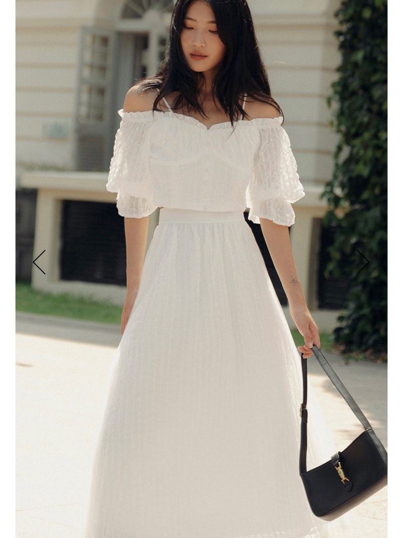 Palmaria White Pleated Sheer Tulle Maxi Cover-up Skirt