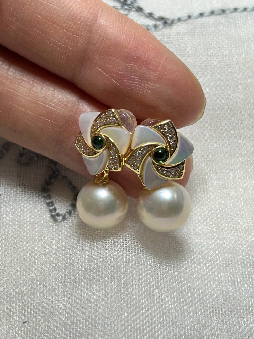 Freshwater pearl store and diamond earrings