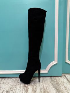 全新Giuseppe Zanotti 黑色麂皮過膝靴