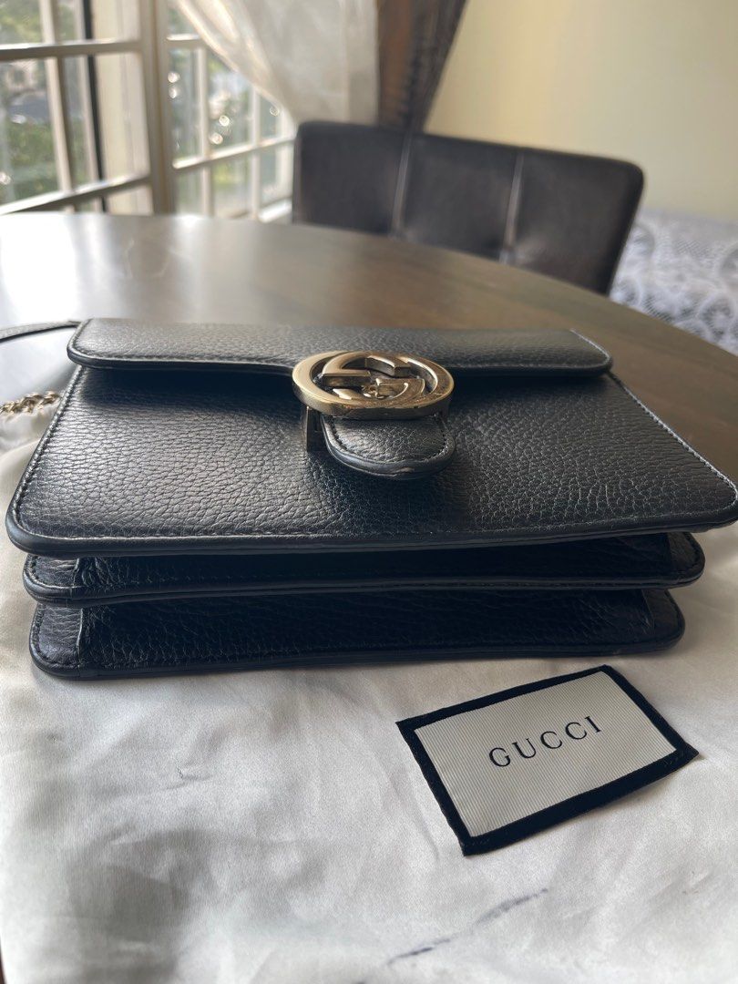 GUCCI GG Logo Black Small Handbag with Brown Monogram logo – Preloved Lux
