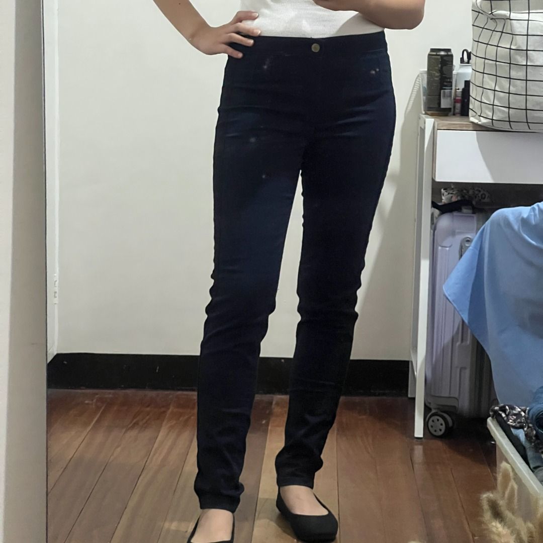 H M Dark Blue Navy Blue Skinny Jeans with Black Stripes on Side