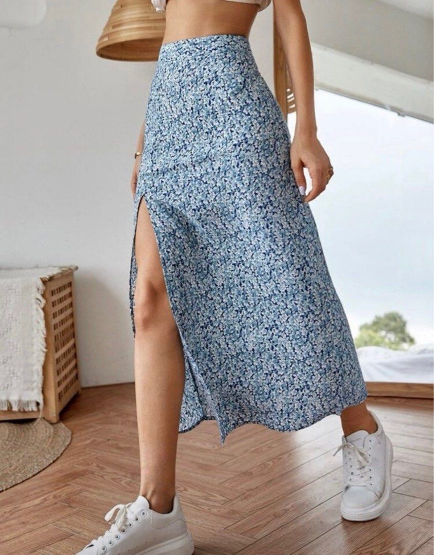 H&m blue 2025 midi skirt
