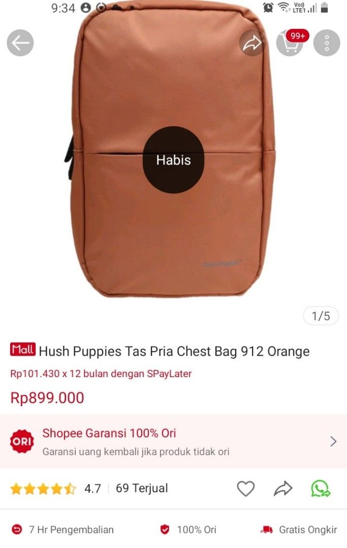 Hush Puppies Tas Pria Selempang Chest bag Fesyen Pria Tas