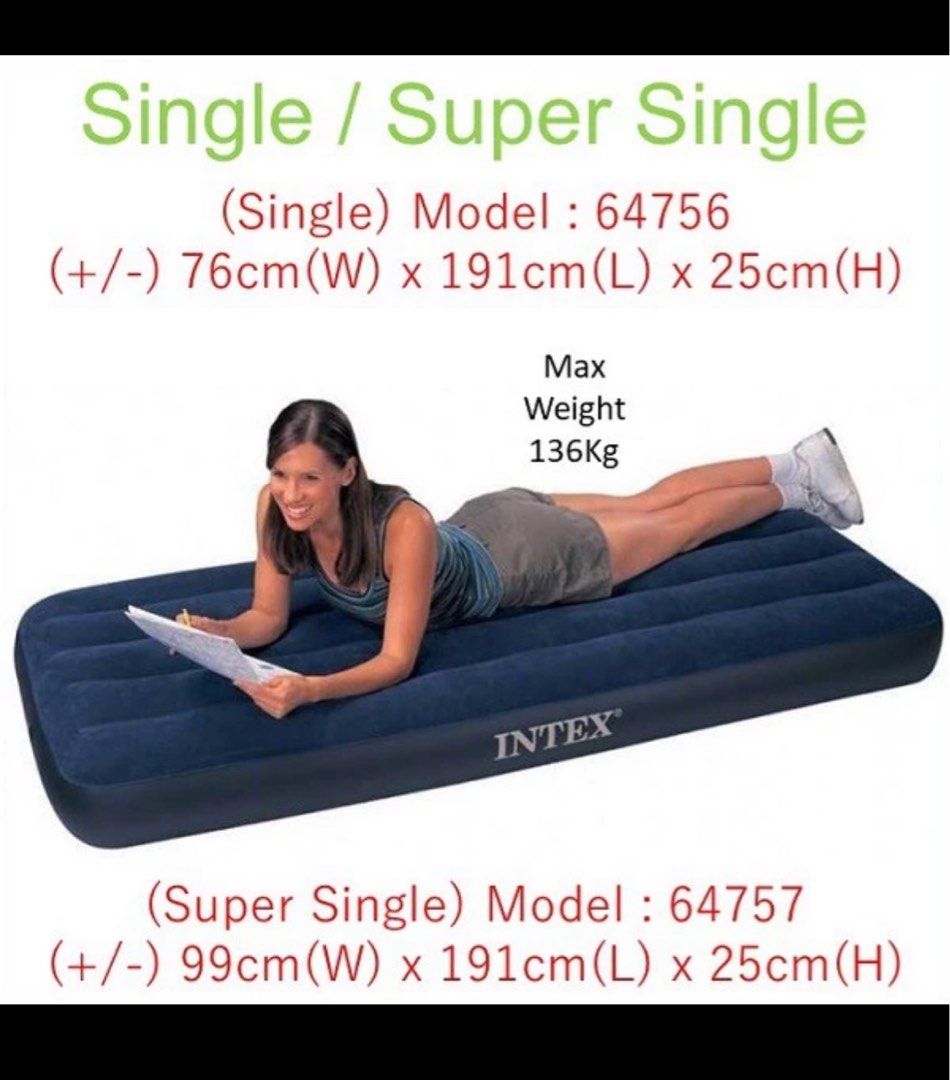 Inflatable single bed Intex, Furniture & Home Living, Bedding & Towels