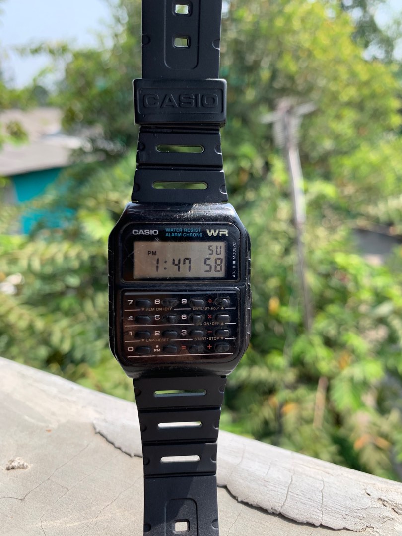 Jam Tangan Casio Calculator Black Original, Fesyen Pria, Jam Tangan di