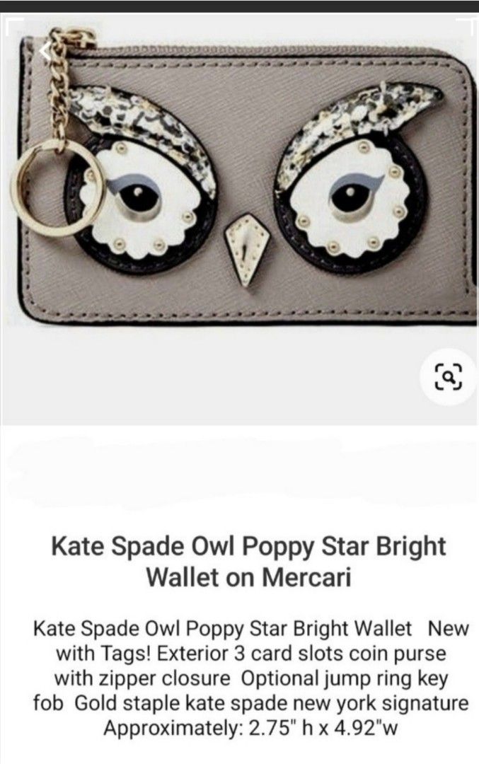 Kate Spade Owl Poppy Saffiano Leather Card Holders Wallet Coin