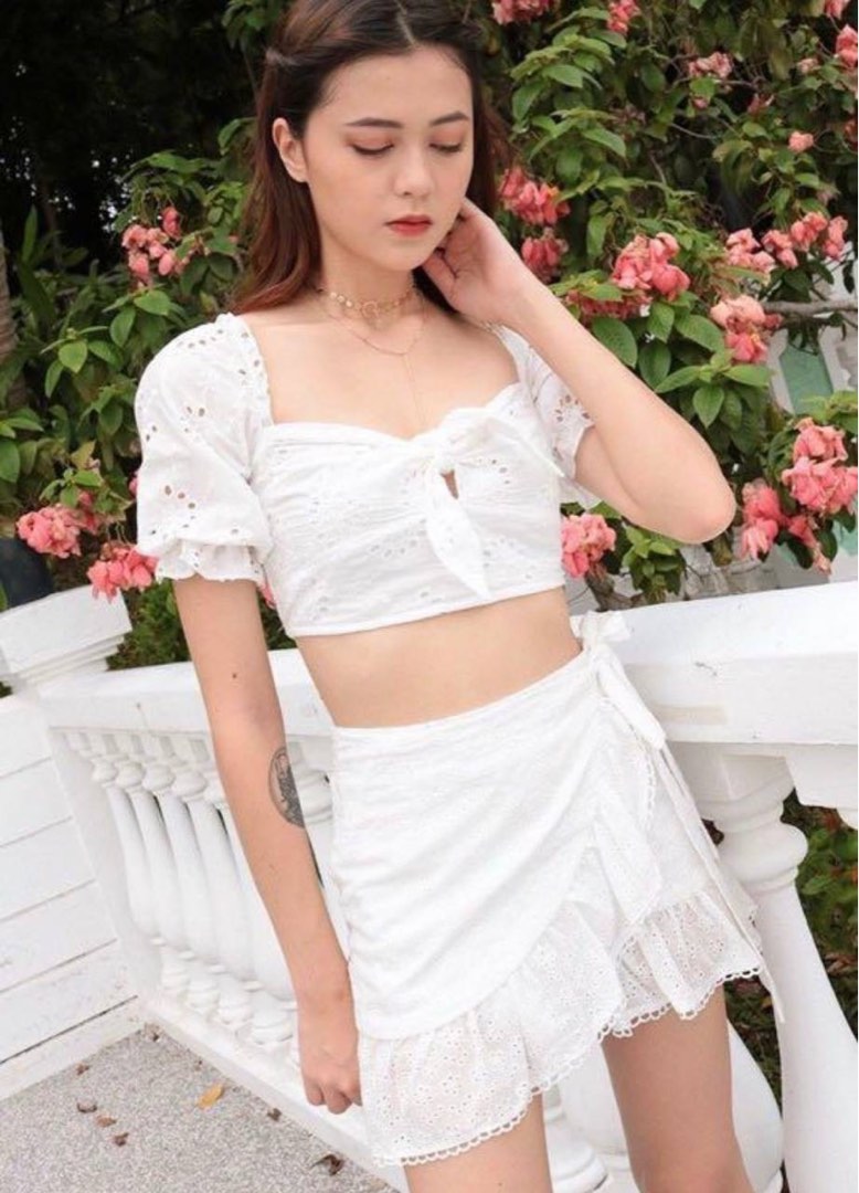White eyelet wrap skirt cheap