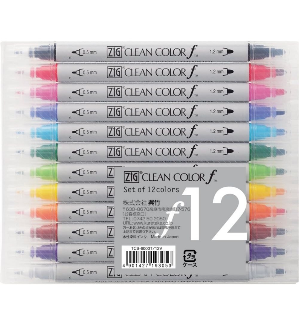 Kuretake ZIG Twin Marker Zwart 4-delige Set - Perfect Voor Handlettering, Kalligrafie & Illustraties