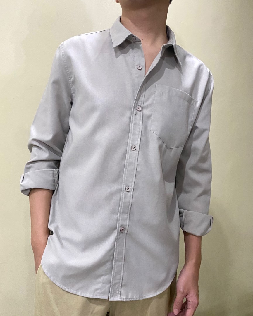 Light Gray Long Sleeves Polo Men s Fashion Tops Sets Formal Shirts on Carousell