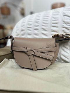 Loewe Gate Mini Leather And Woven Raffia Shoulder Bag, $1,190