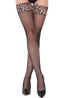 LuckyDoll® Leopard Print Top Black Fishnet Thigh High Stockings Lingerie Accessory