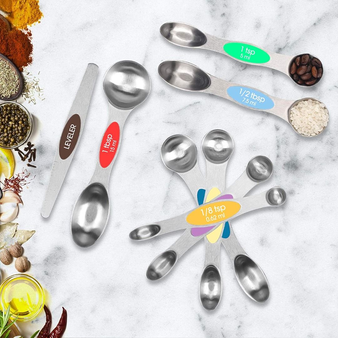 Measuring Cups Magnetic 7pcs Magnetic Measuring Spoons Set Dual Sided Stainless Steel Double Sided Teaspoon Tablespoon for Dry and Liquid Ingredients