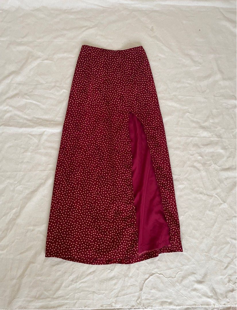 Maroon Silky Maxi Skirt main image 0