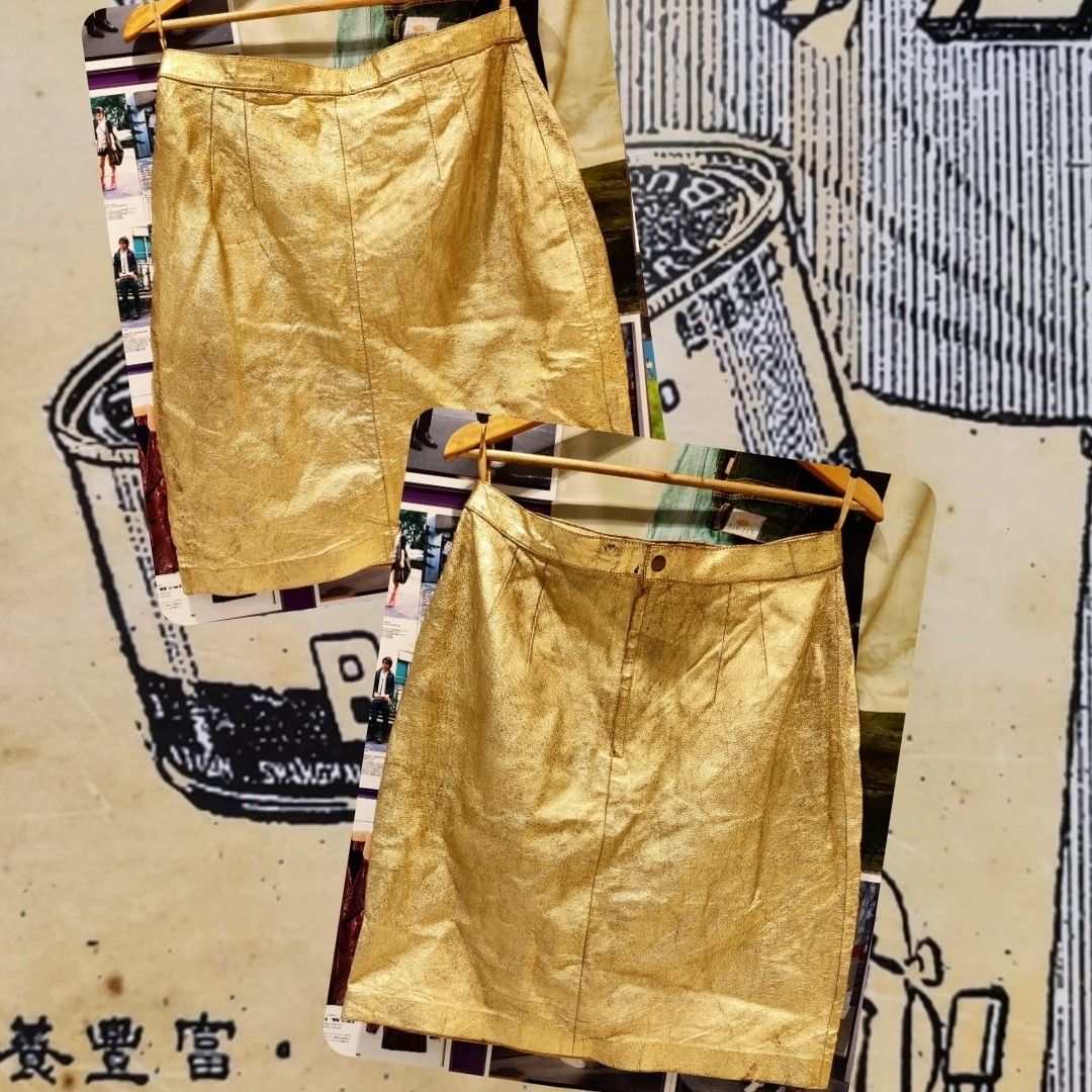 Gold leather skirt sale