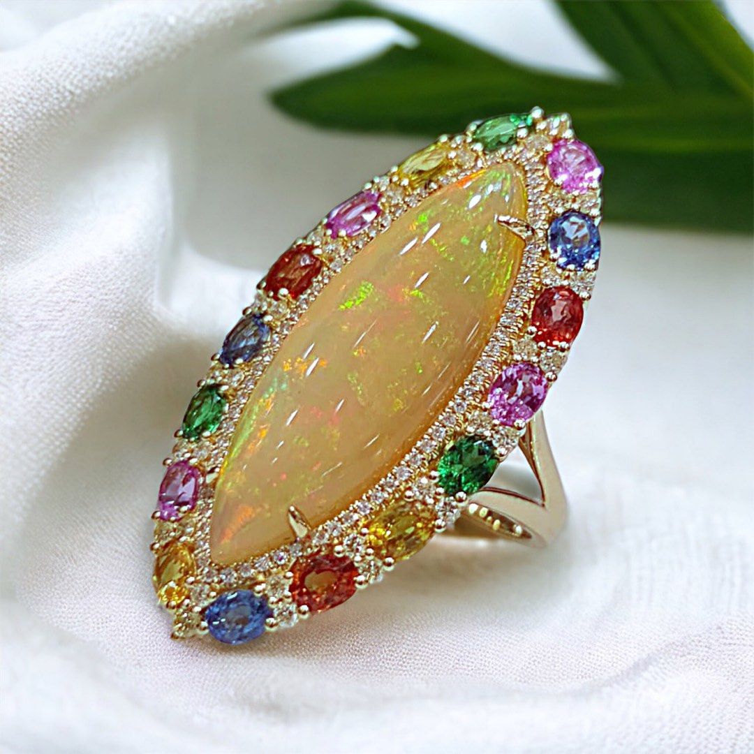 SOLD Natural Opal ring with sapphires Women s Fashion