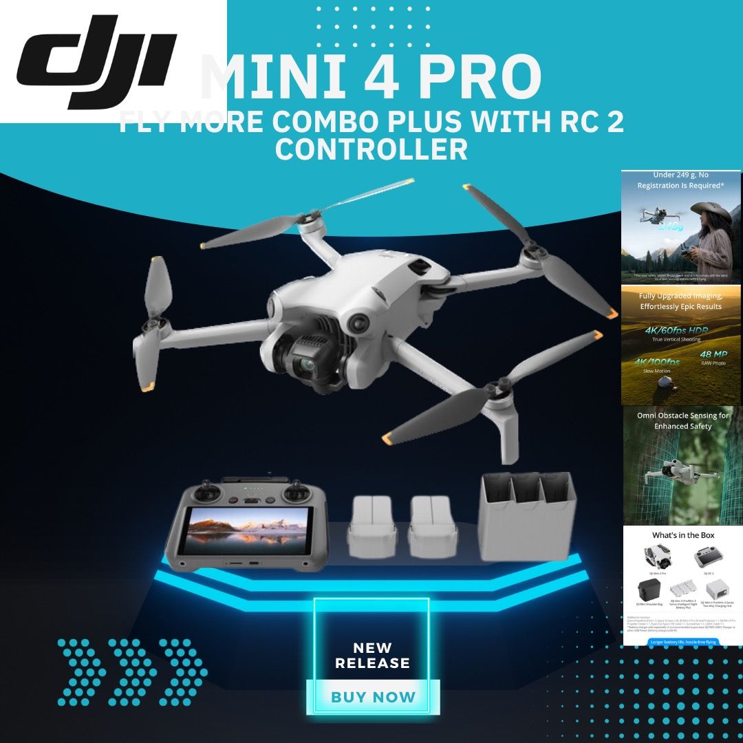 DJI Mini 4 Pro Drone With Fly More Combo Plus with DJI RC 2